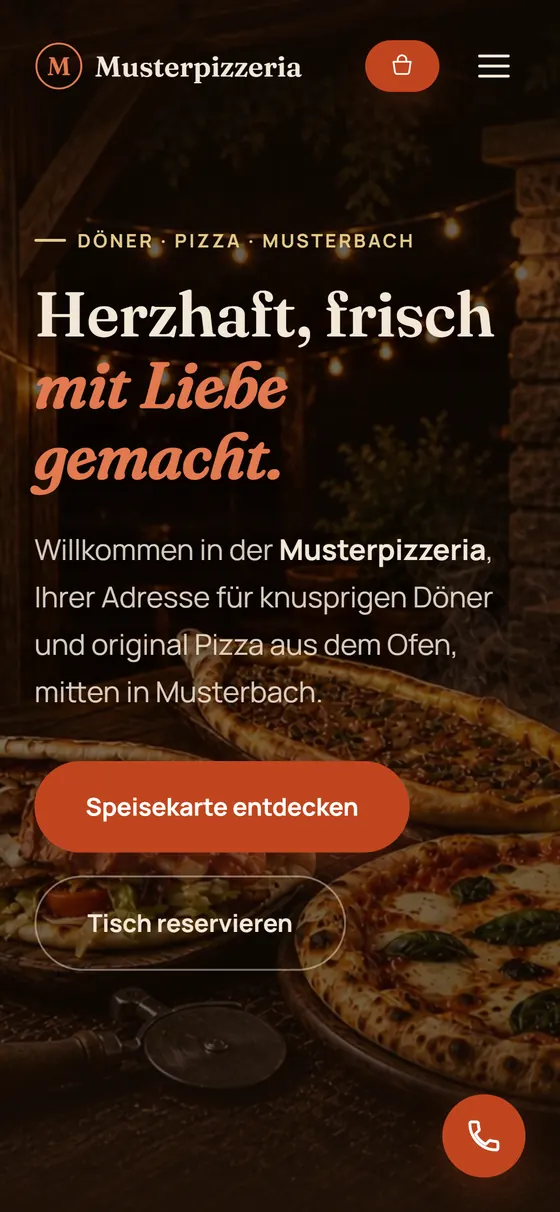 Derselbe Entwurf auf dem Handy: Inhalte untereinander, große Schaltflächen zum Antippen.